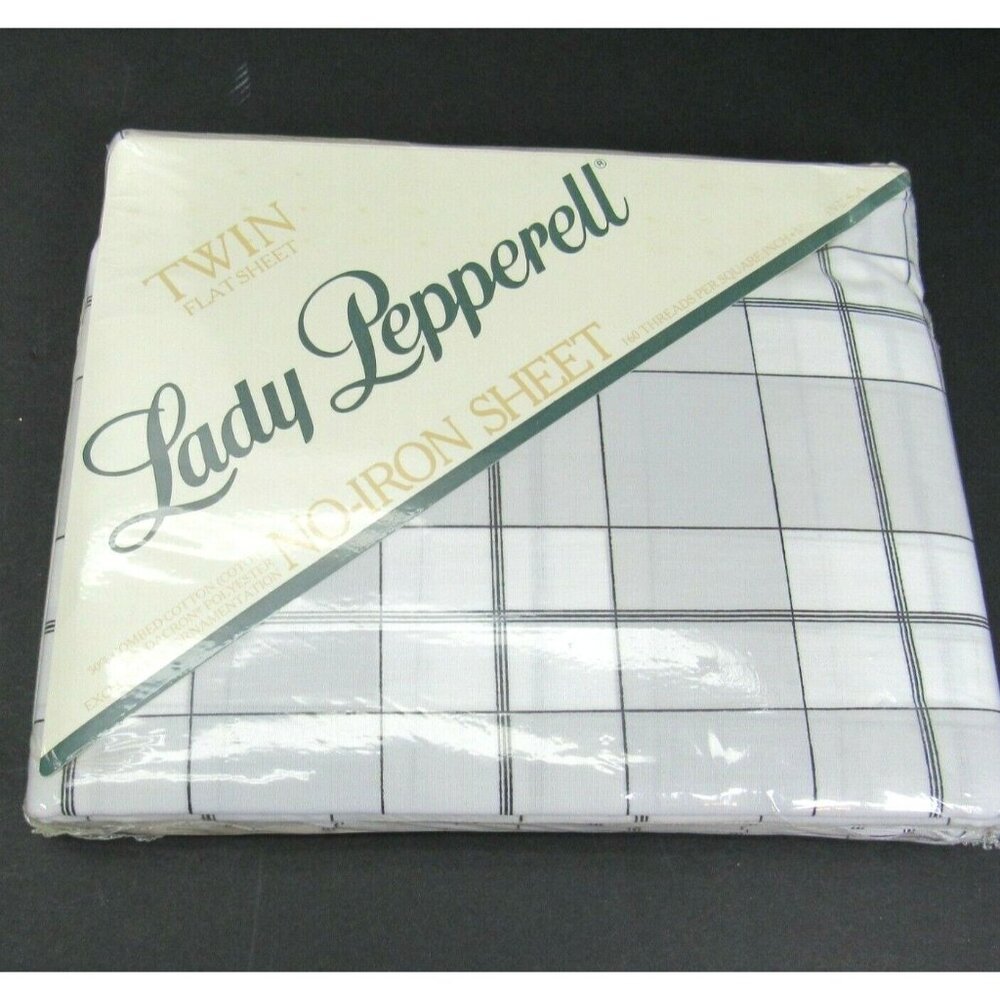 New Vintage Lady Pepperell Twin Flat‎ Sheet Gray White Plaid Jordan USA Dacron